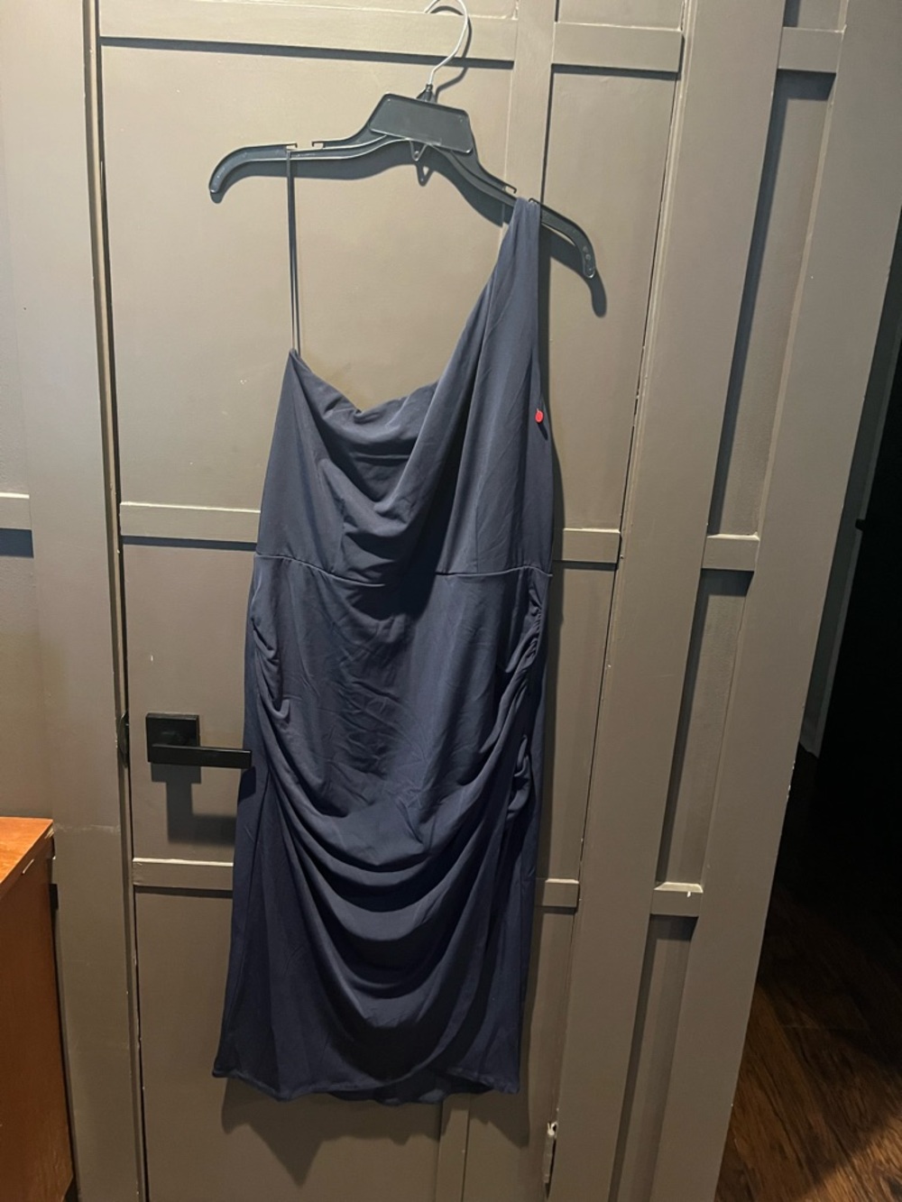 Nordstrom Socialite One-Shoulder Navy Ruched Midi Dress Size XL NEW - Picture 4 of 7